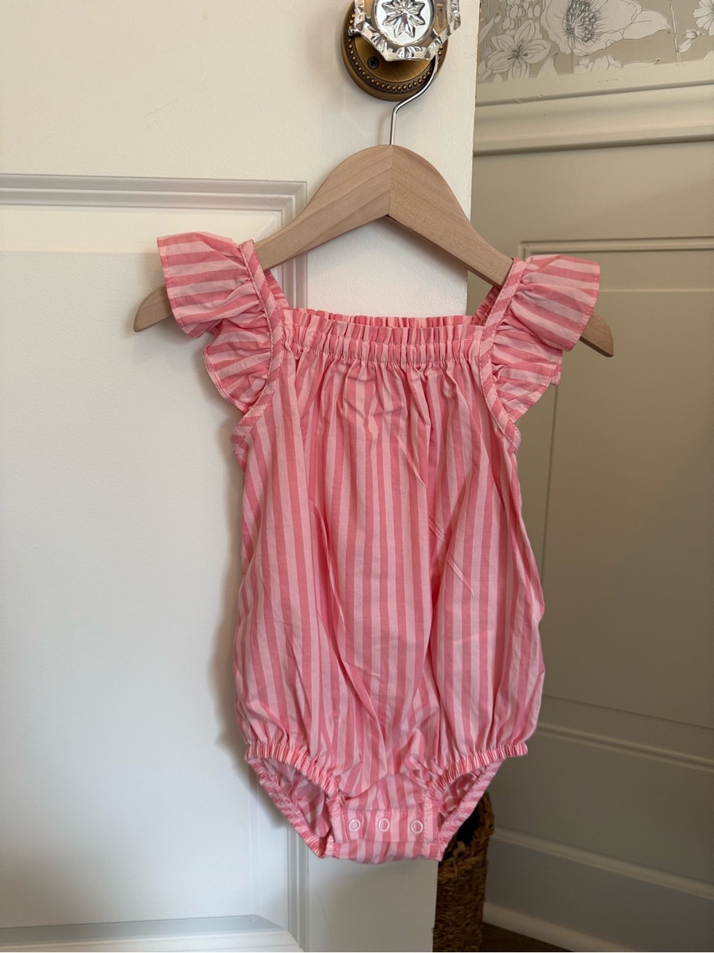 Carter's Pink Striped Ruffle-Sleeve Baby One-Piece